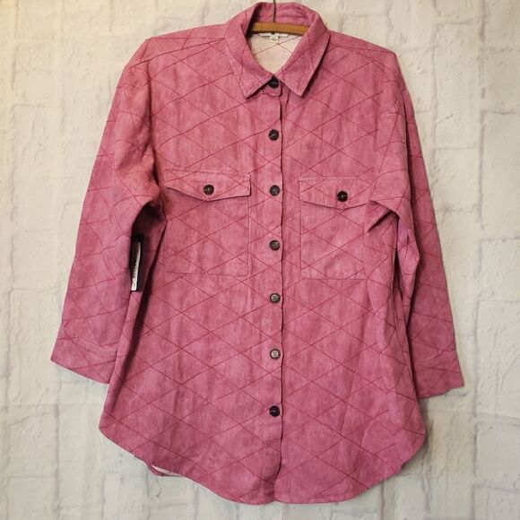 DAVI & DANI Button-down Pink Dye Shacket Small - Picture 1 of 9